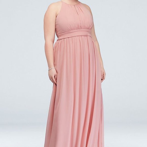 David's Bridal Dresses & Skirts - David's Bridal Ballet Pink Halter Maxi Dress Bridesmaid Size 6